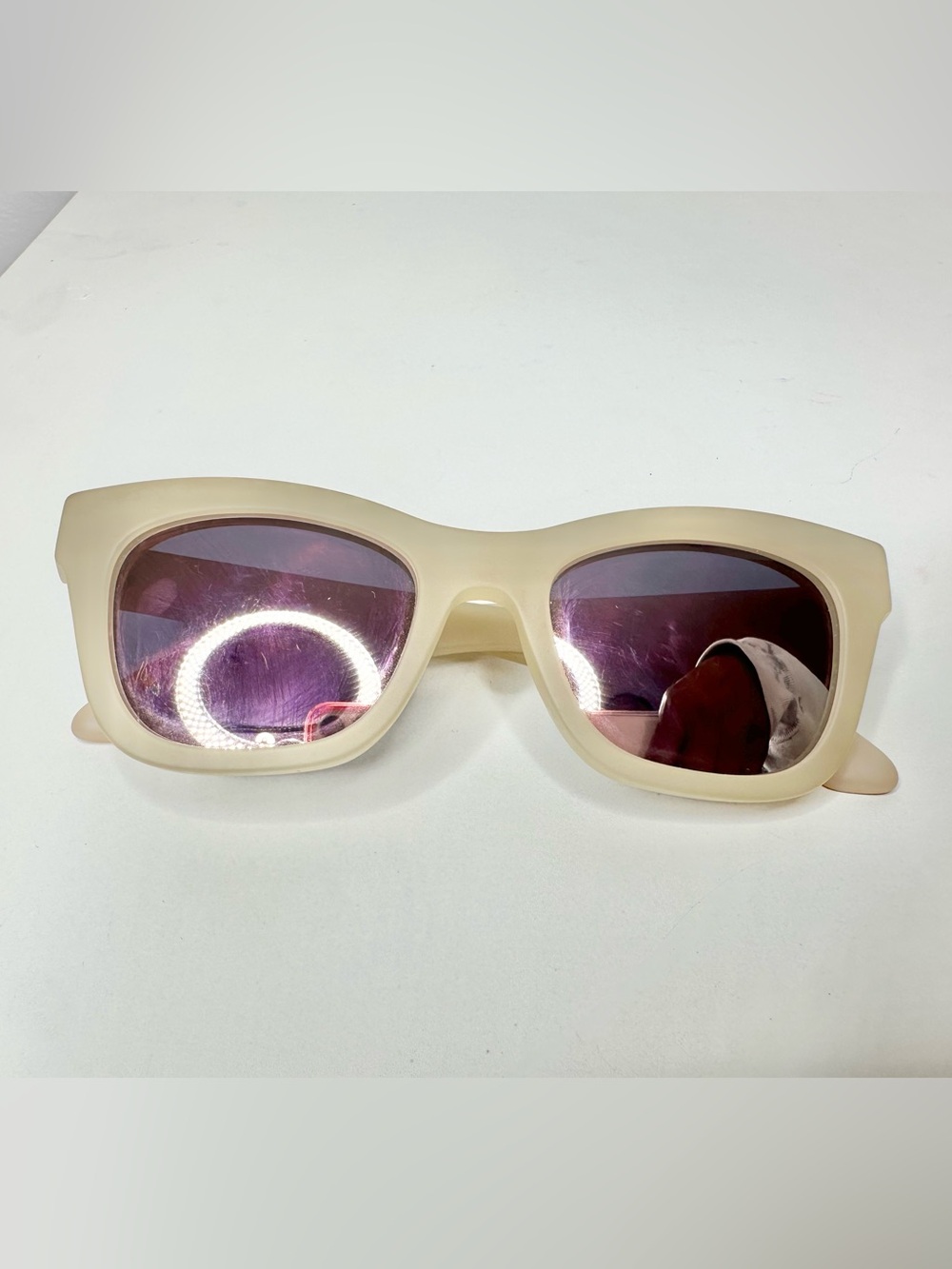 Toms Cream Frame Sunglasses with Pink-Tinted Lenses